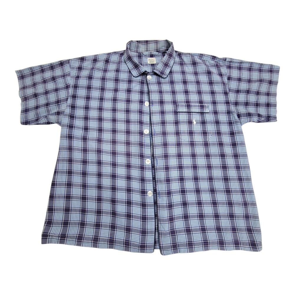 Vintage Polo Ralph Lauren Pajama Shirt Mens L/XL Blue Plaid Button Sleep Top